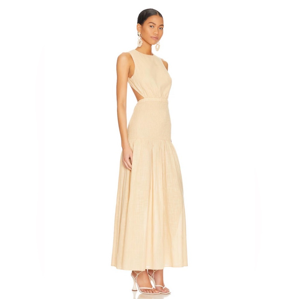Sleeveless Cream Maxi Dress with Cutout Waist - Picture 1 of 16